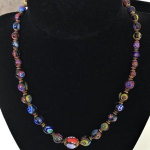 Hand knotted Venetian Millefiori Glass Necklace - Vintage
